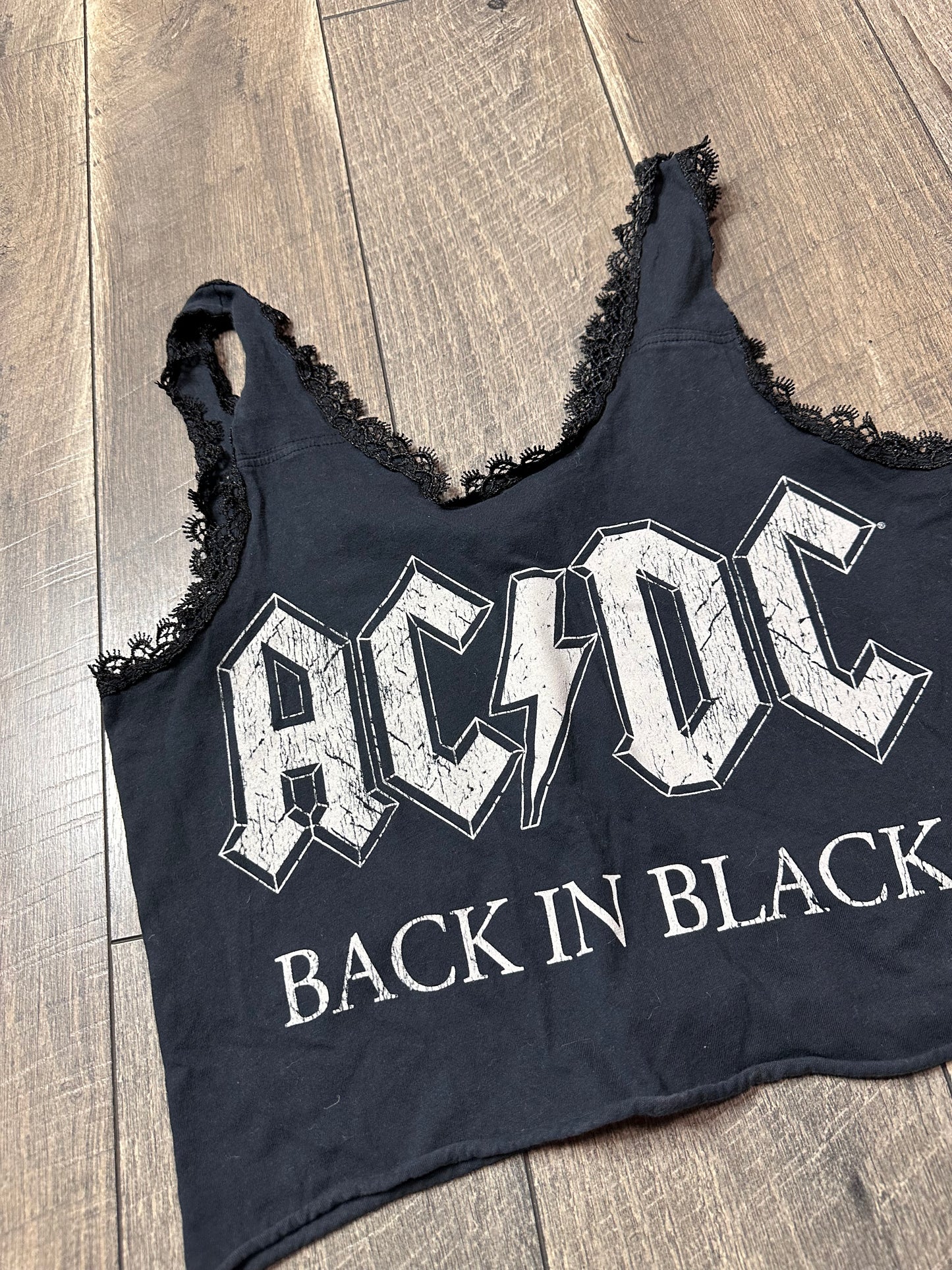 AC/DC Crop Lace Trim Tank Top