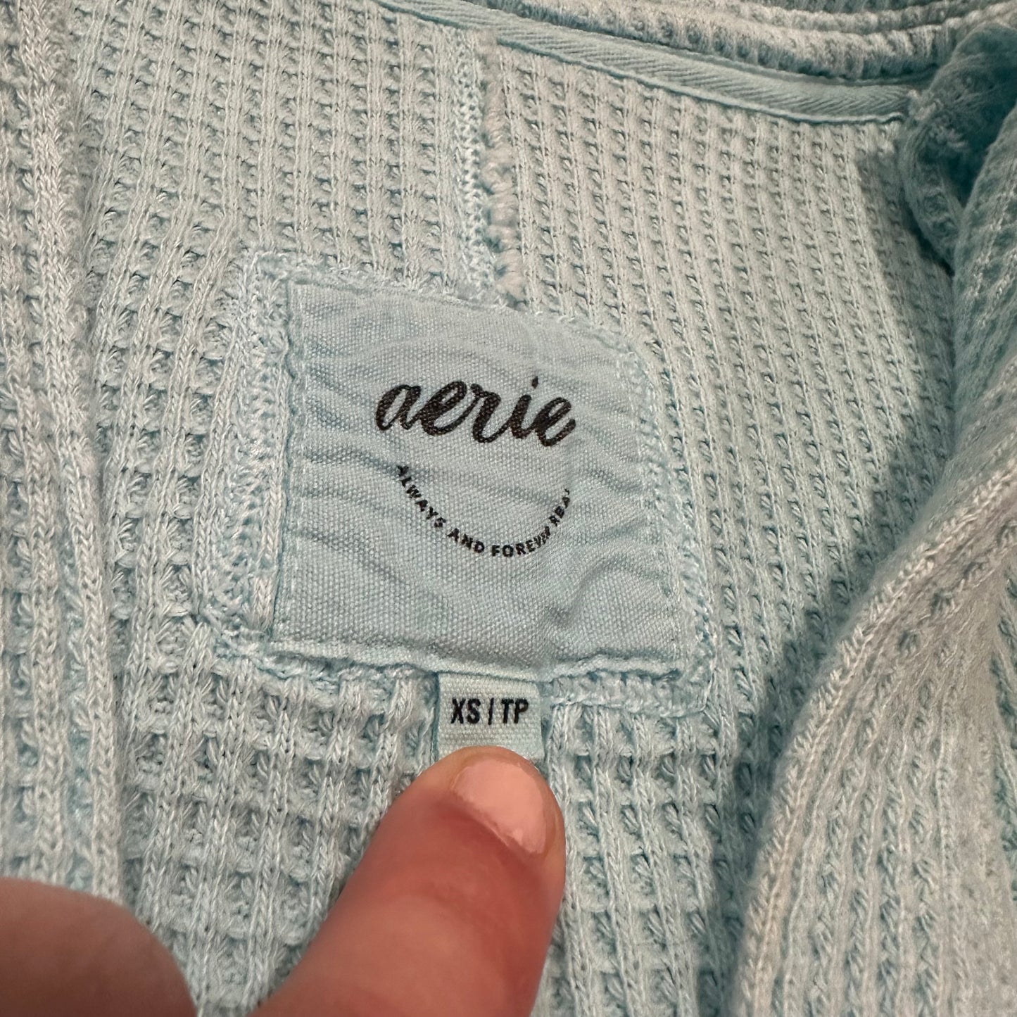 Aerie Baby Blue Waffleknit Collared V Neck Oversized Pullover