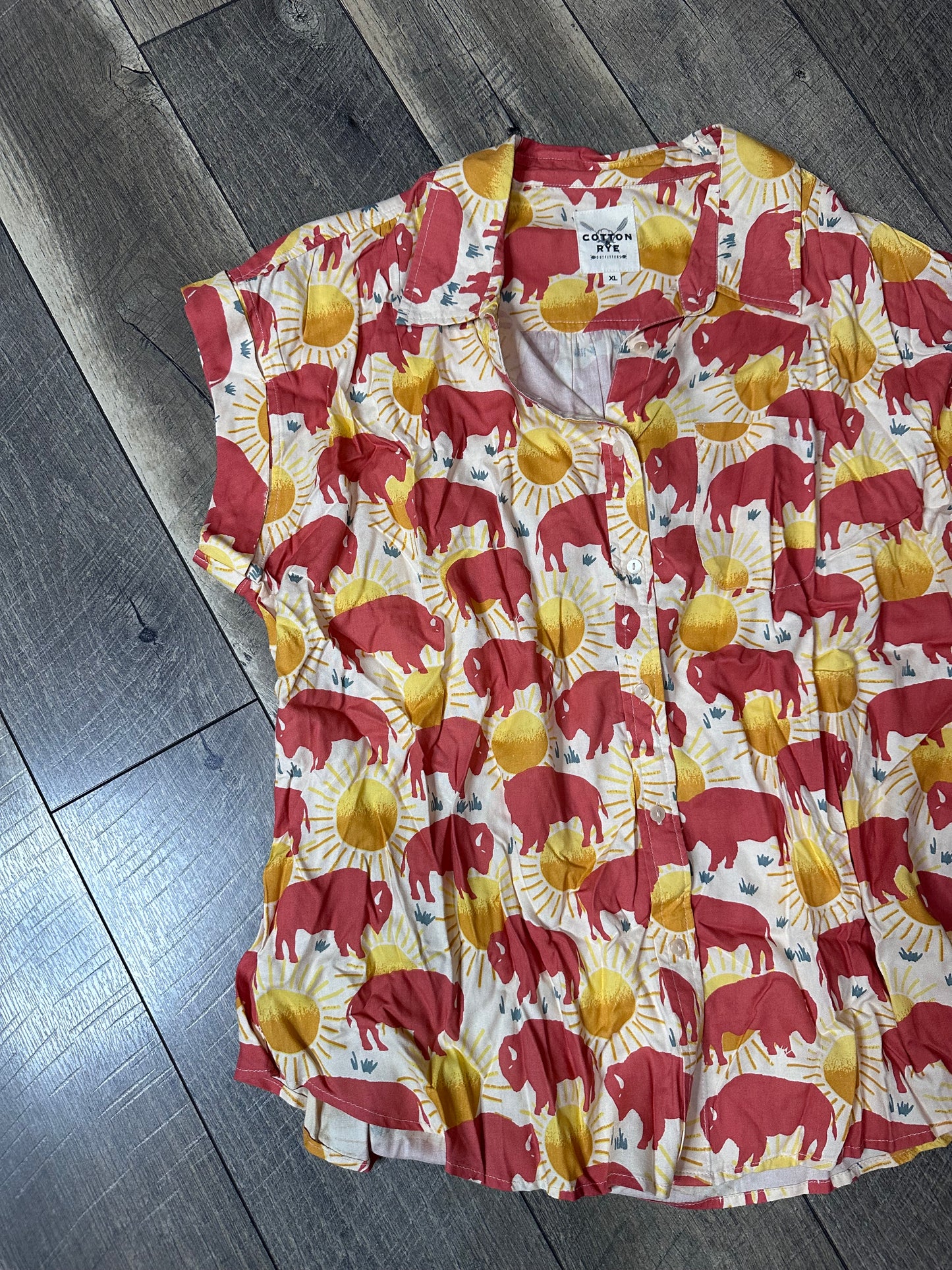 Cotton Rye Button Down Bison Top