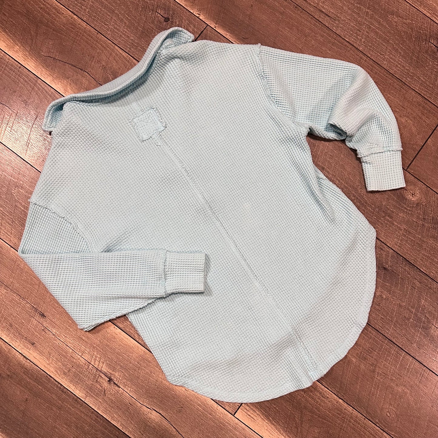 Aerie Baby Blue Waffleknit Collared V Neck Oversized Pullover