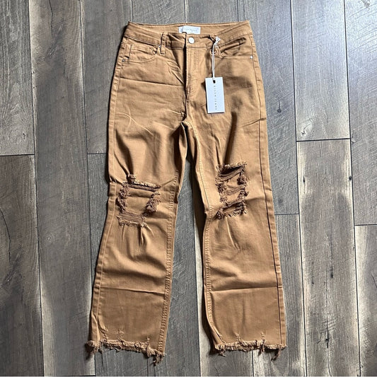 Risen Hi Rise Ankle Crop Mocha Jeans