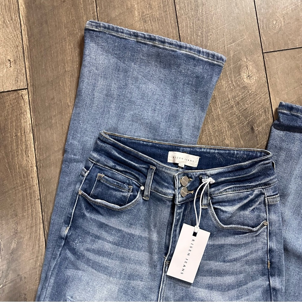 Risen Hi Rise Button Down Flare Jeans