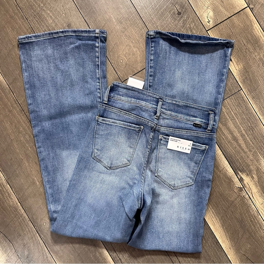 Risen Hi Rise Button Down Flare Jeans