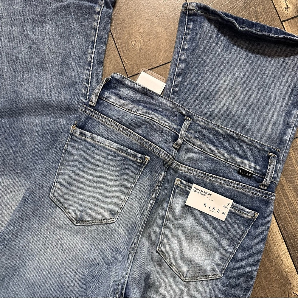 Risen Hi Rise Button Down Flare Jeans