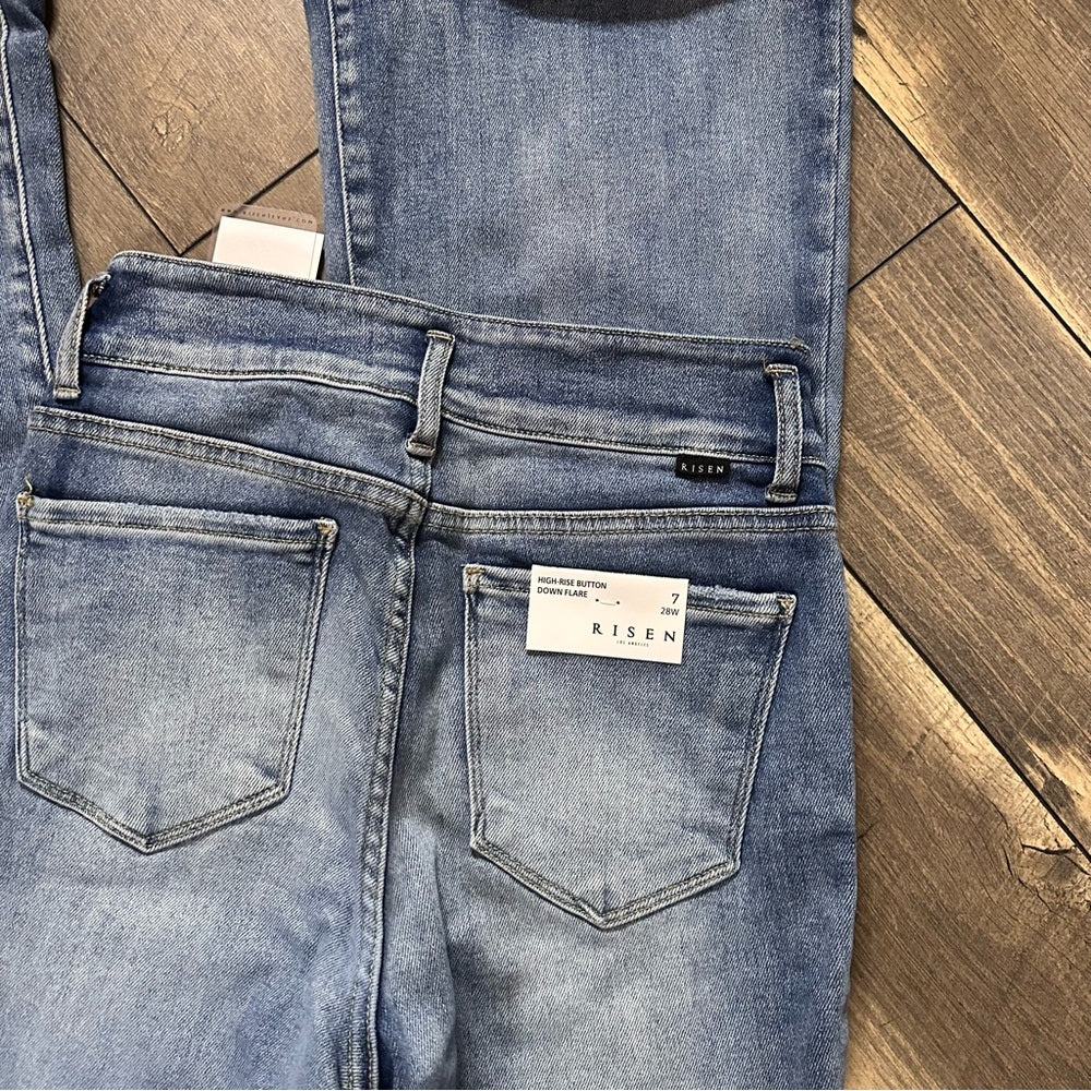 Risen Hi Rise Button Down Flare Jeans