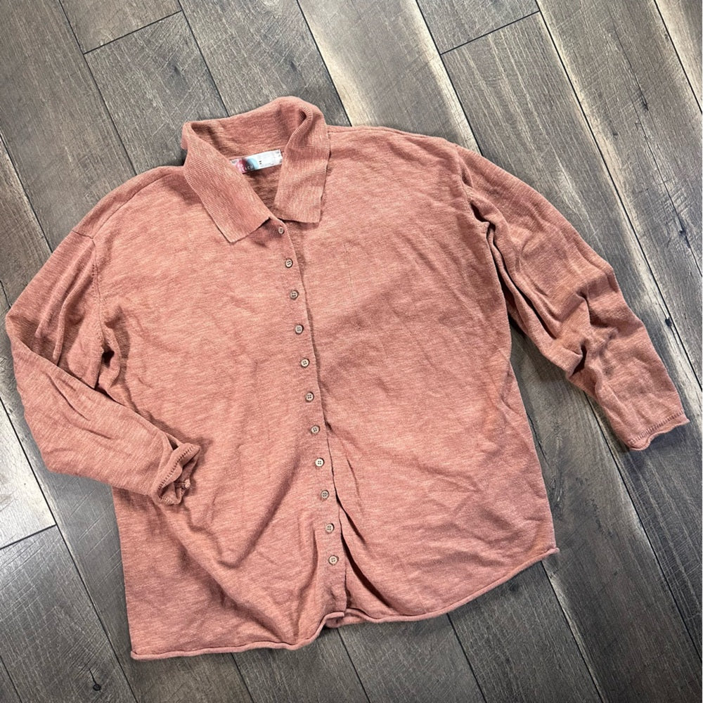 Free People Beach Cotton Blend Button Down Sweater