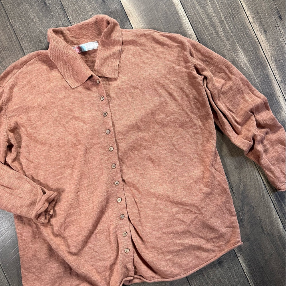 Free People Beach Cotton Blend Button Down Sweater