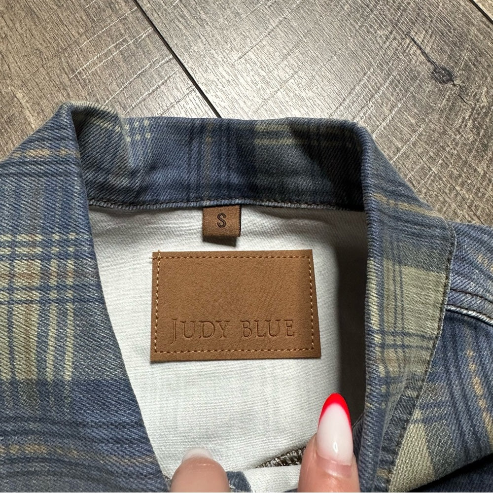 Judy Blue Plaid Sleeveless Denim Vest