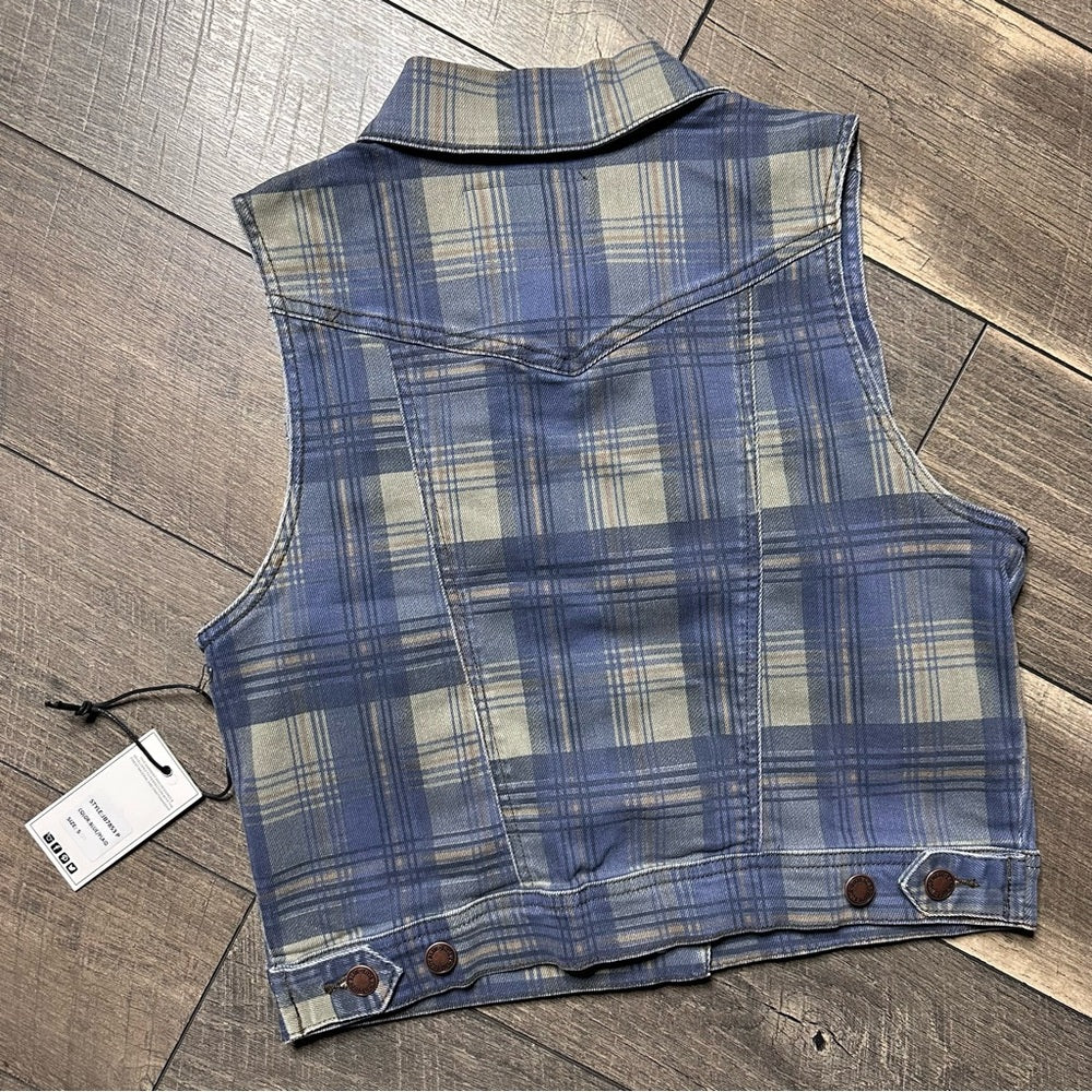 Judy Blue Plaid Sleeveless Denim Vest