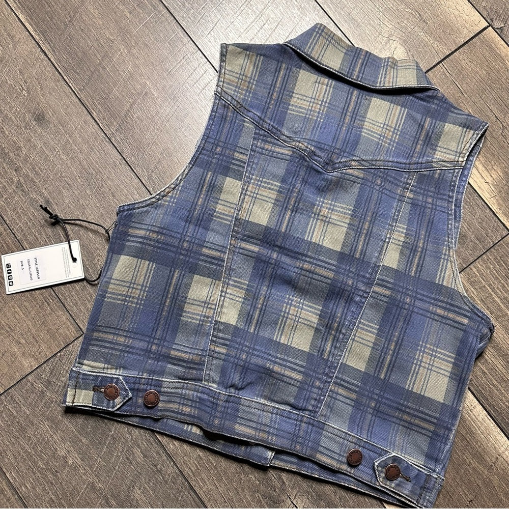 Judy Blue Plaid Sleeveless Denim Vest