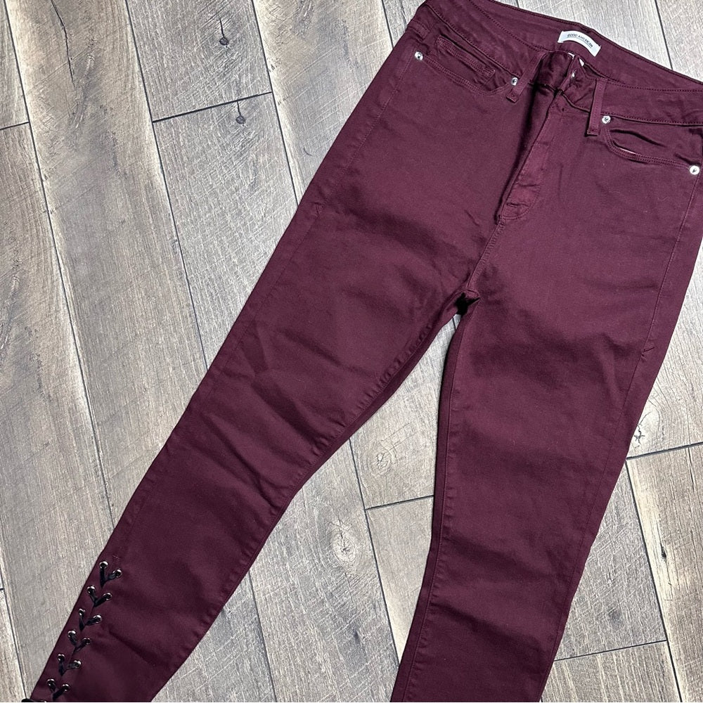 Good American Good Legs Maroon Mid Rise Skinny Jeans