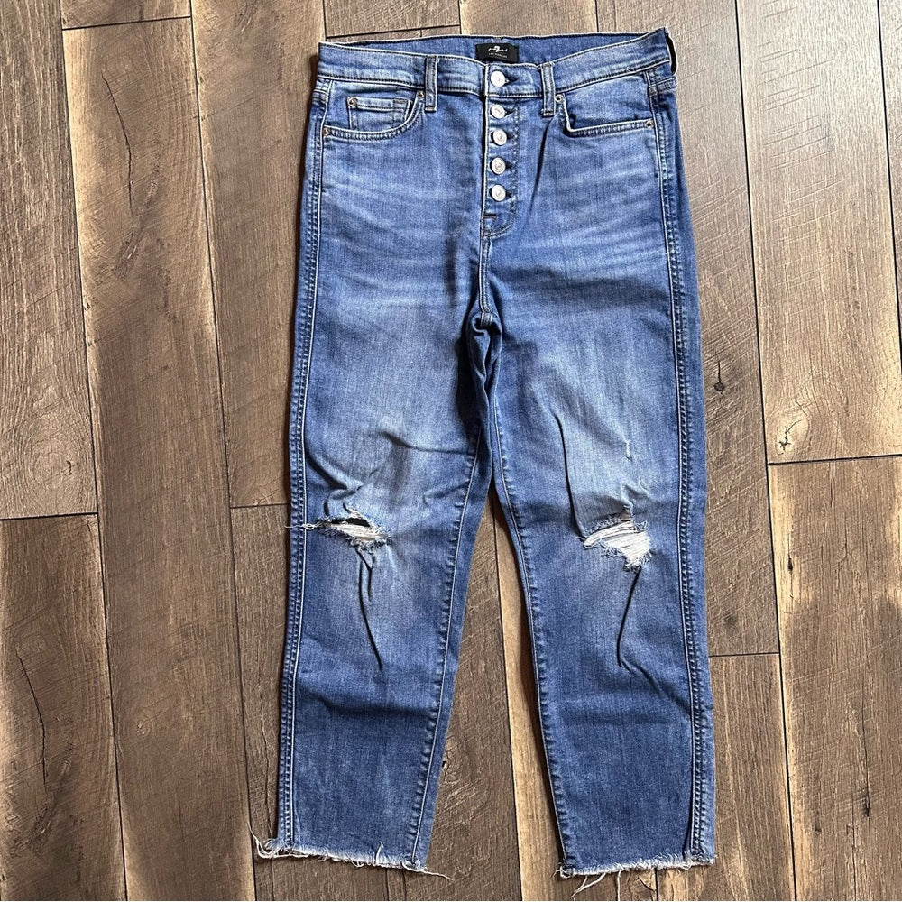 7 For All Mankind Hi Waist Crop Straight Jeans