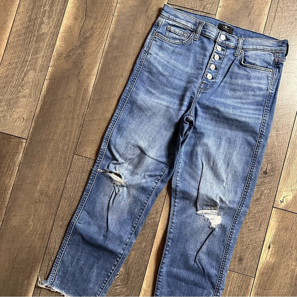 7 For All Mankind Hi Waist Crop Straight Jeans