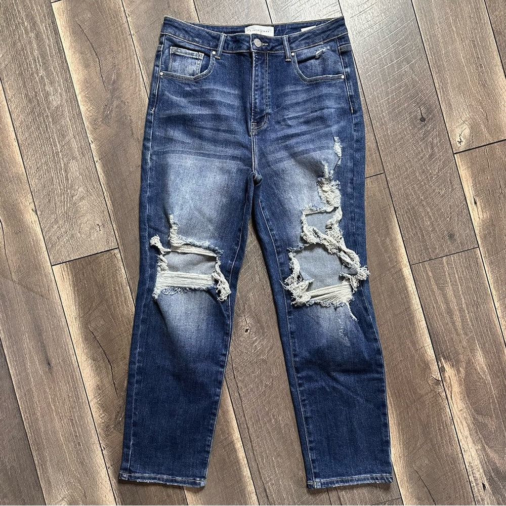 Risen Hi Rise Straight Leg Jeans