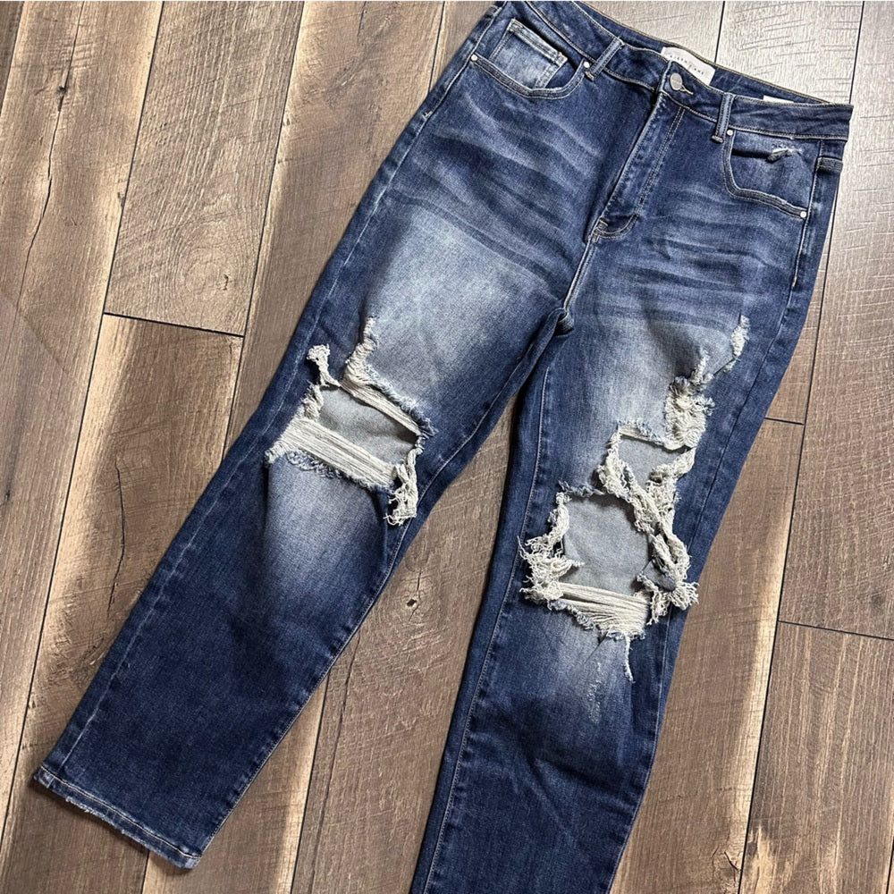 Risen Hi Rise Straight Leg Jeans