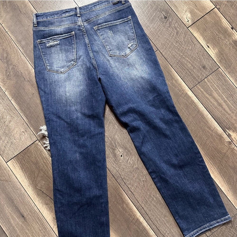 Risen Hi Rise Straight Leg Jeans