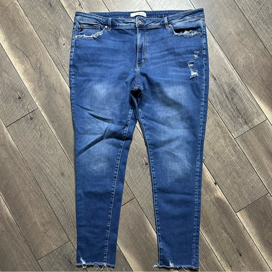 KanCan Mid Rise Raw Distressed Hem Skinny Jeans