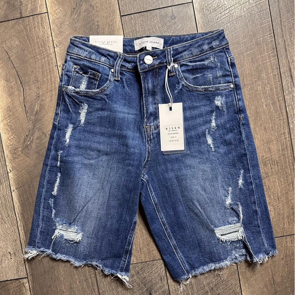 Risen Hi Rise Bermuda Denim Shorts