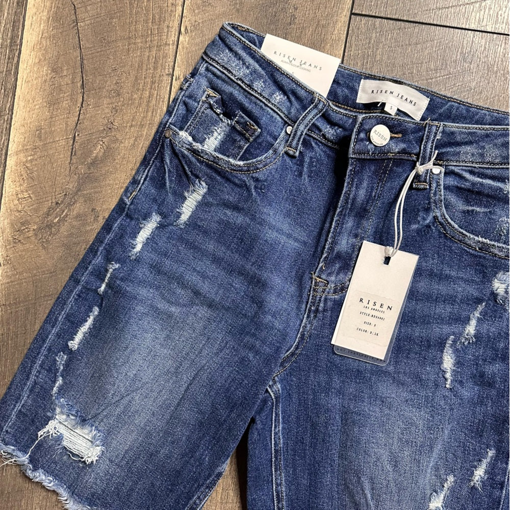 Risen Hi Rise Bermuda Denim Shorts