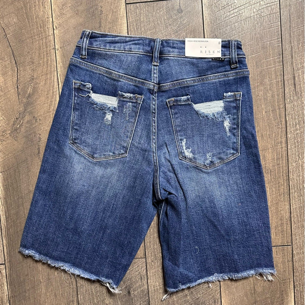 Risen Hi Rise Bermuda Denim Shorts