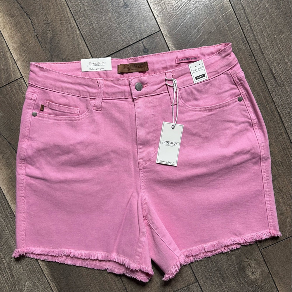 Judy Blue Plus Size Blush Bloom Mid Rise Fray Hem Shorts