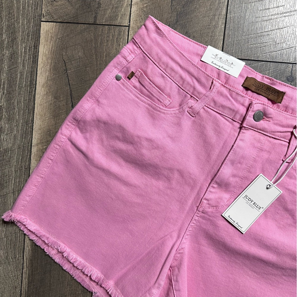 Judy Blue Plus Size Blush Bloom Mid Rise Fray Hem Shorts