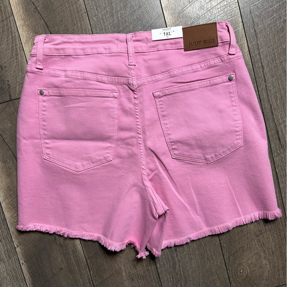 Judy Blue Plus Size Blush Bloom Mid Rise Fray Hem Shorts