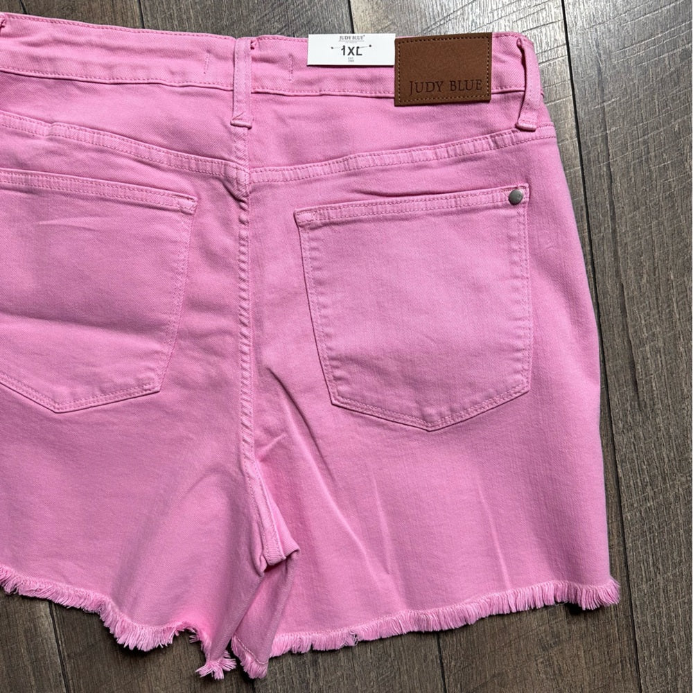 Judy Blue Plus Size Blush Bloom Mid Rise Fray Hem Shorts
