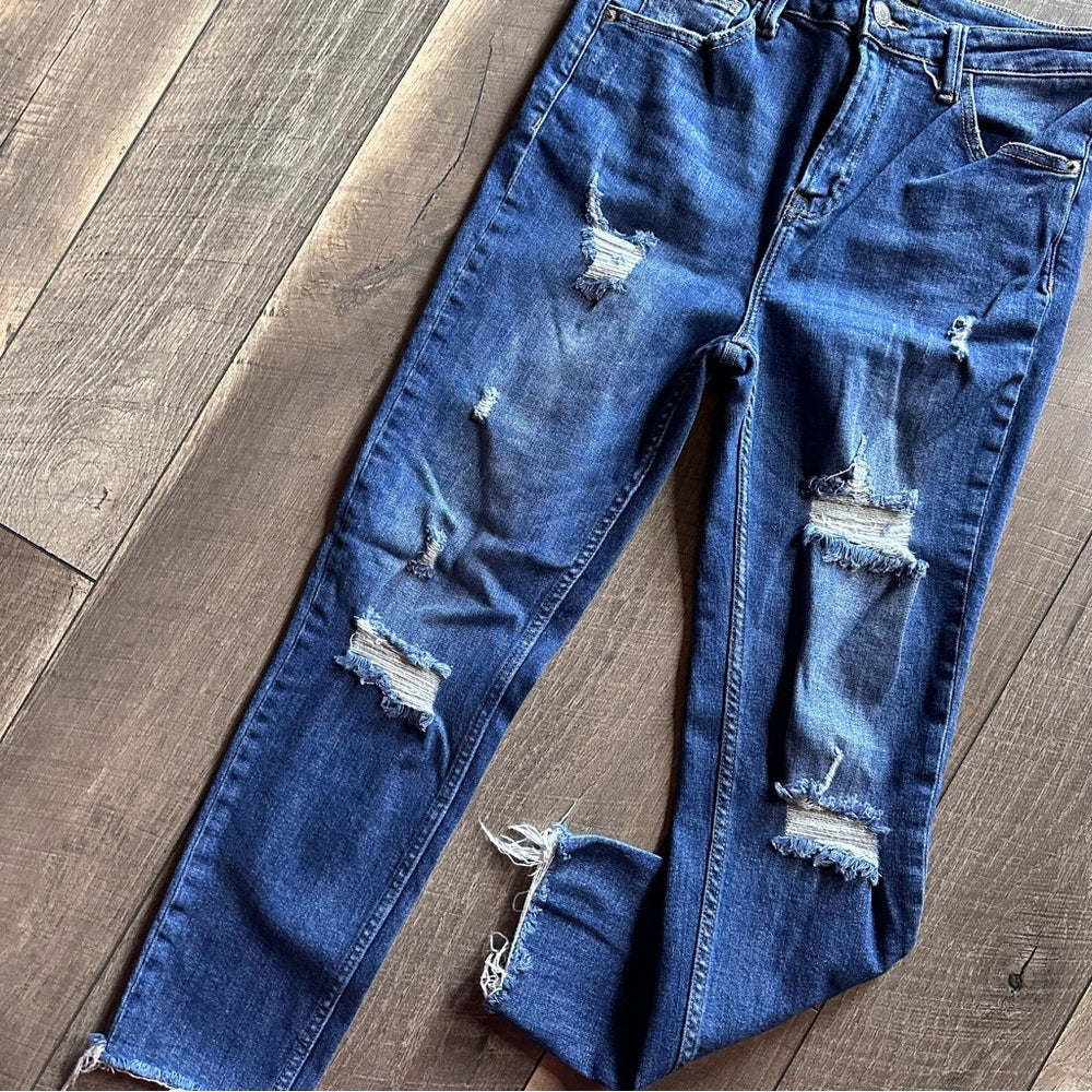 Risen Hi Rise Distressed Relaxed Skinny Jeans