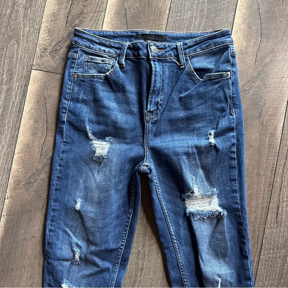 Risen Hi Rise Distressed Relaxed Skinny Jeans