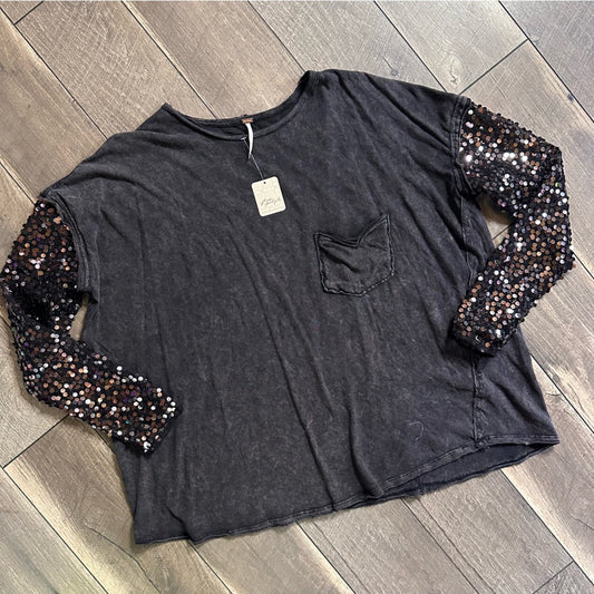 Free People Sequin Sleeve Top