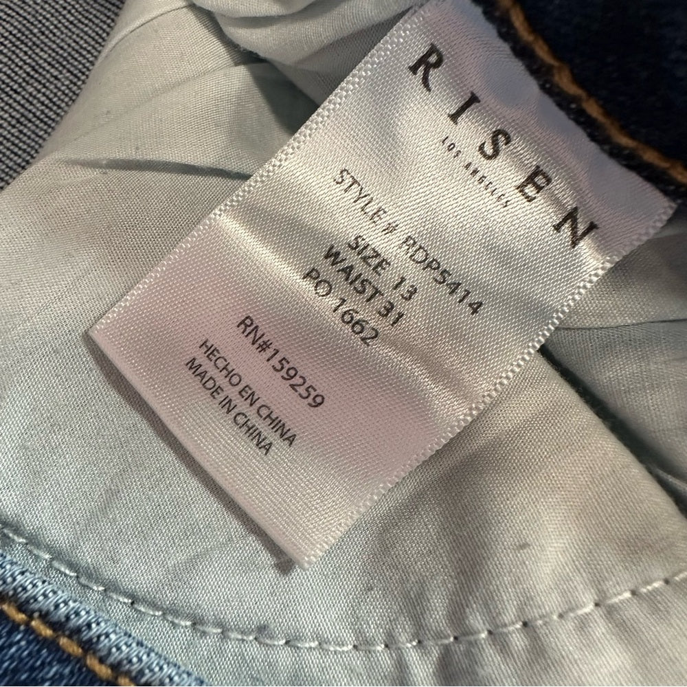 Risen Mid Rise Sequin Distressed Tapered Jeans