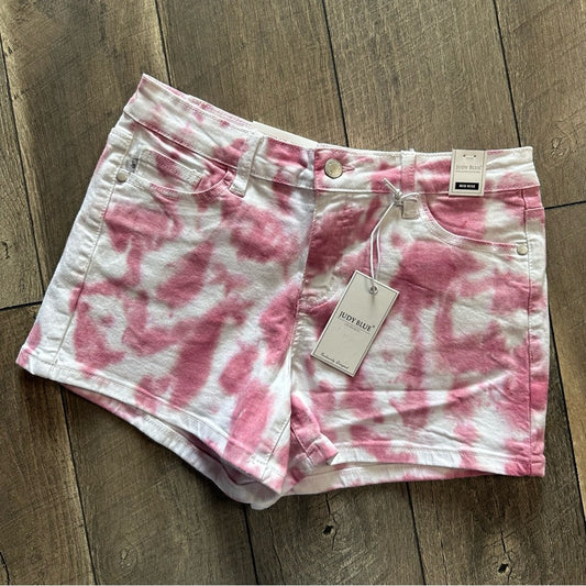 Judy Blue Mid Rise Pink Tie Dye Denim Shorts