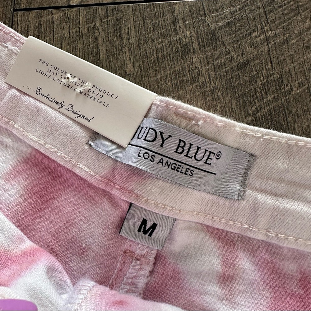 Judy Blue Mid Rise Pink Tie Dye Denim Shorts