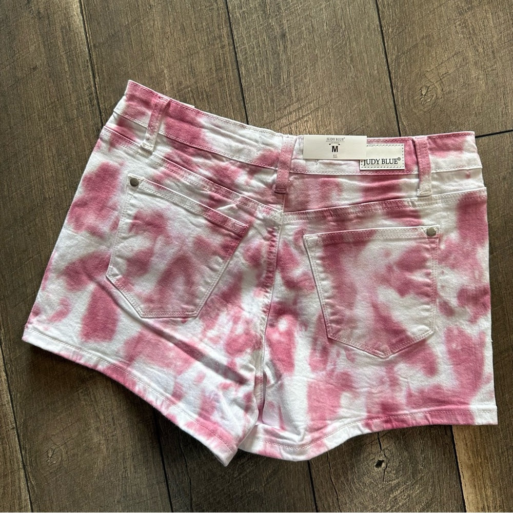 Judy Blue Mid Rise Pink Tie Dye Denim Shorts