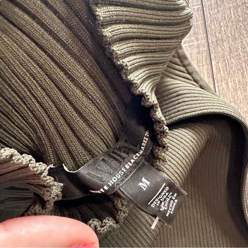 White House Black Market Olive Ribbed Keyhole High Neck Tank Top