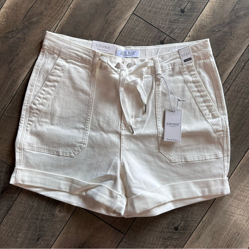 Judy Blue White Hi Rise Cuffed Jogger Denim Shorts