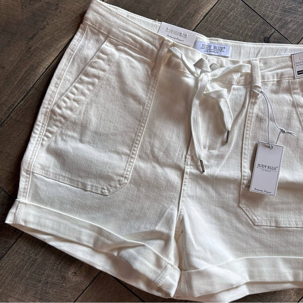 Judy Blue White Hi Rise Cuffed Jogger Denim Shorts