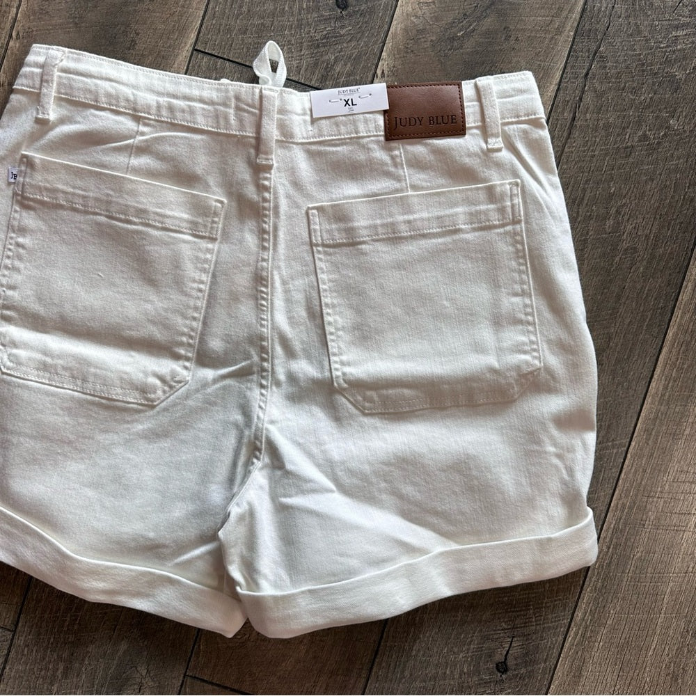 Judy Blue White Hi Rise Cuffed Jogger Denim Shorts
