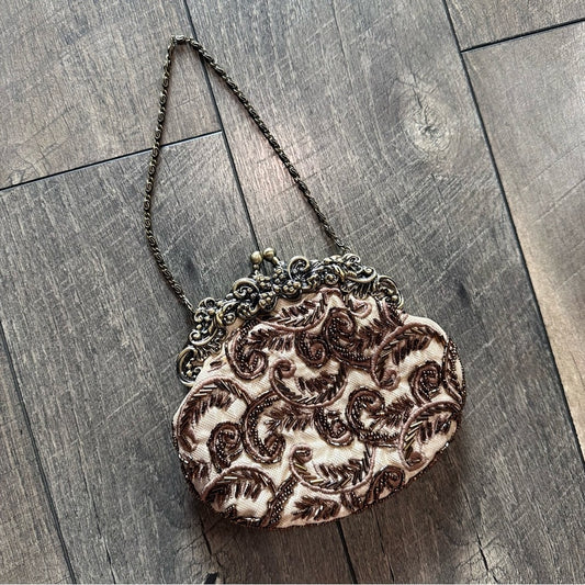 Vintage Bronze Color Buggle Beaded Evening Bag