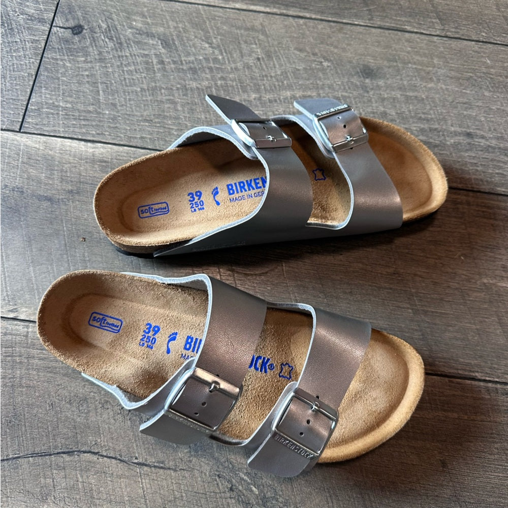 Birkenstock Arizona Soft Footbed Leather Metallic Silver