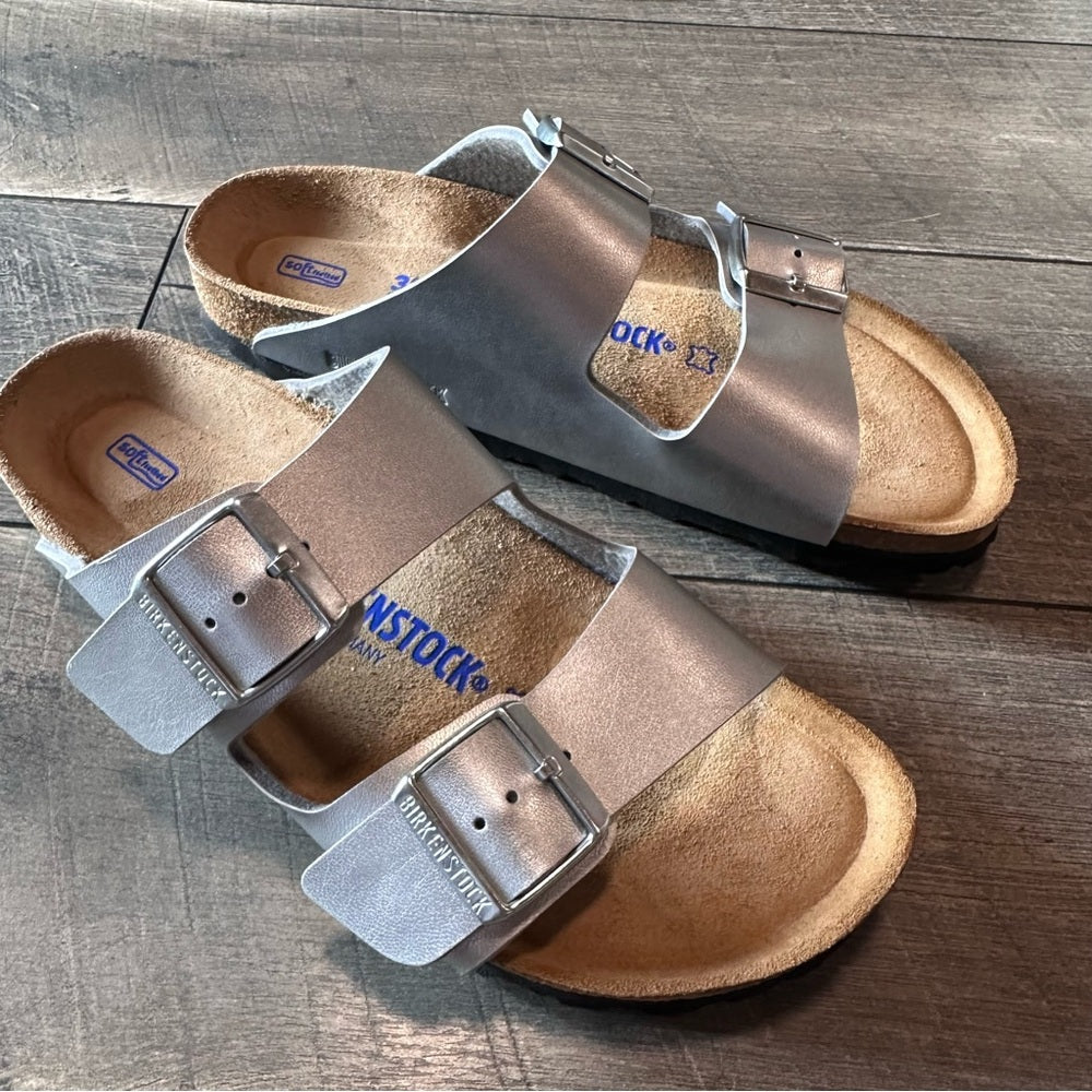 Birkenstock Arizona Soft Footbed Leather Metallic Silver