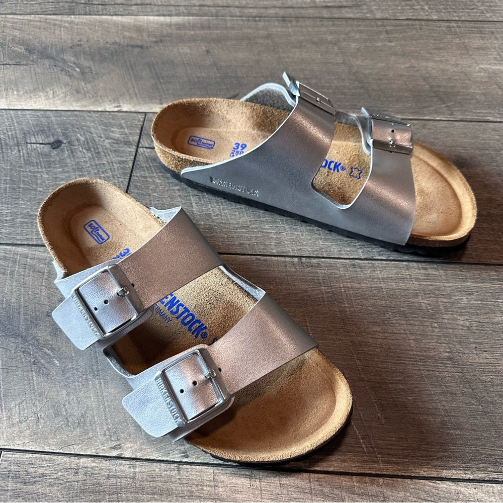 Birkenstock Arizona Soft Footbed Leather Metallic Silver