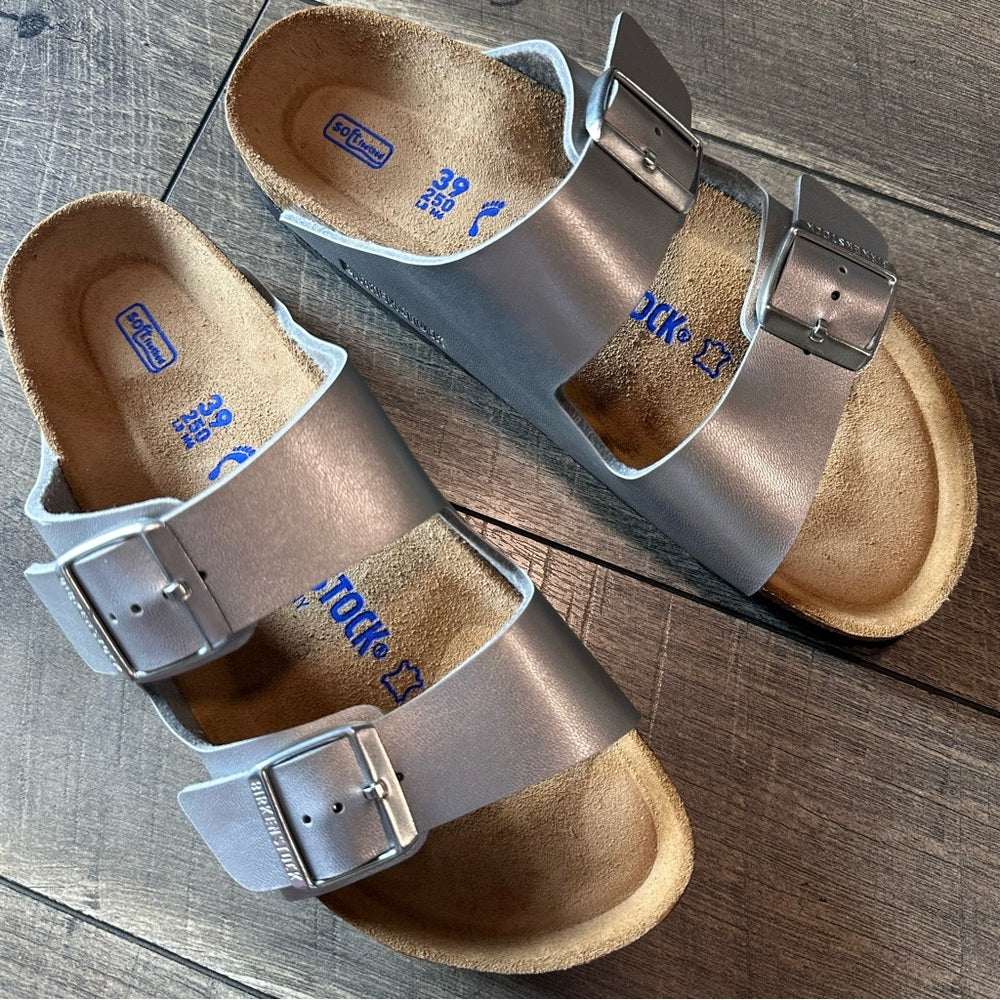 Birkenstock Arizona Soft Footbed Leather Metallic Silver