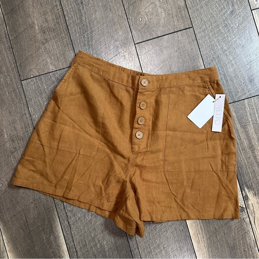 Abroad Button Front Linen Blend Shorts