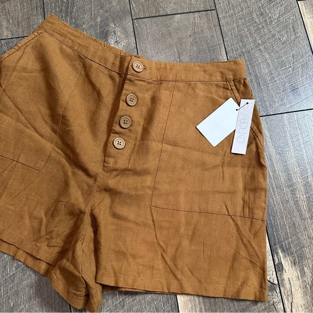 Abroad Button Front Linen Blend Shorts
