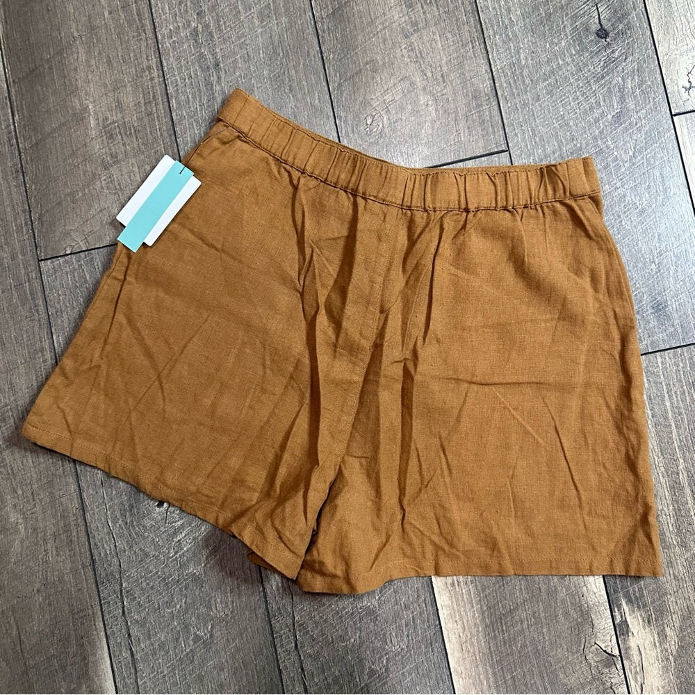 Abroad Button Front Linen Blend Shorts
