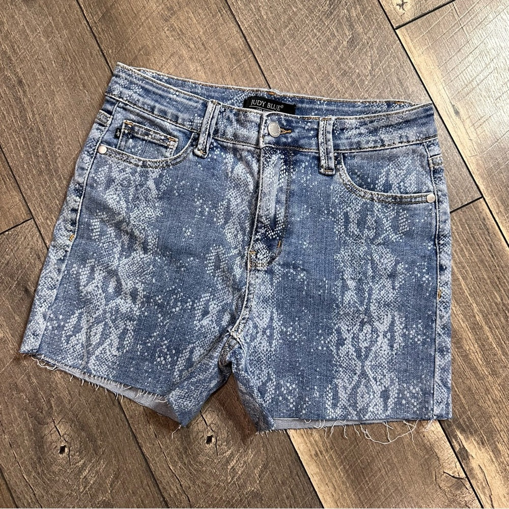 Judy Blue Snakeskin Print Denim Shorts