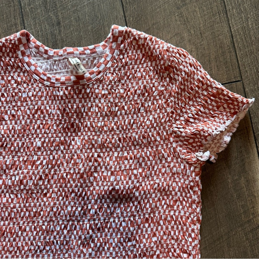 American Eagle Smocked Short Sleeve Top