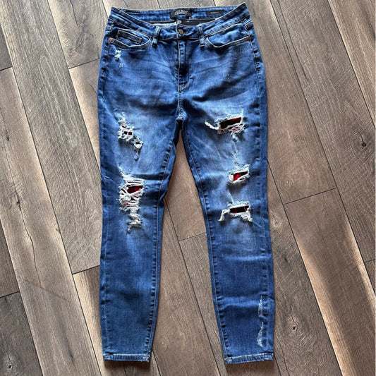 Judy Blue Plaid Distressed Skinny Jeans